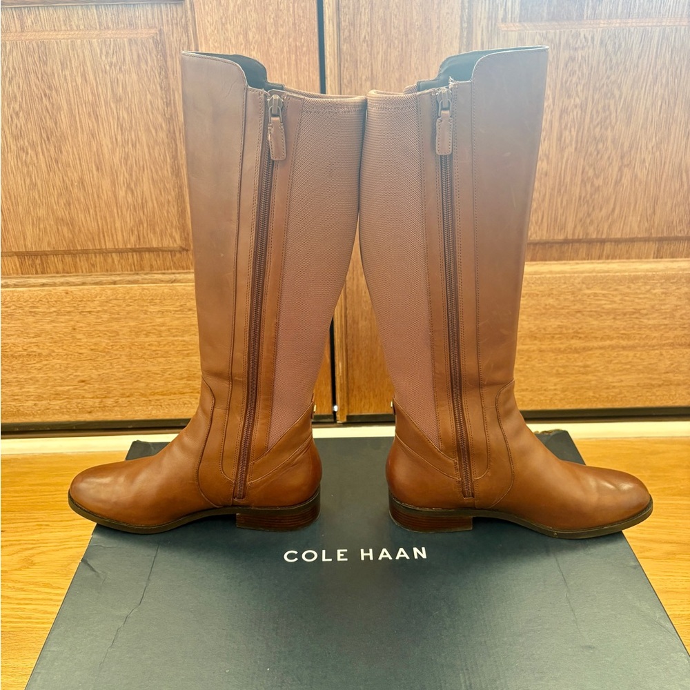 Cole Haan Brown Knee-High Leather Riding Boots - Picture 4 of 8